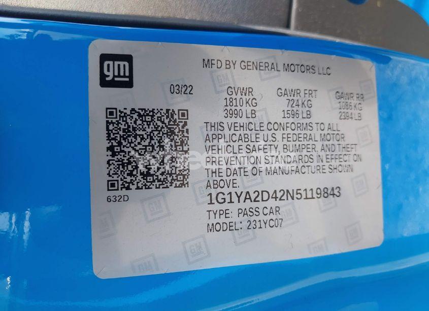 Photo 9 of 2022 Chevrolet Corvette STINGRAY RWD 1LT (VIN 1G1YA2D42N5119843)