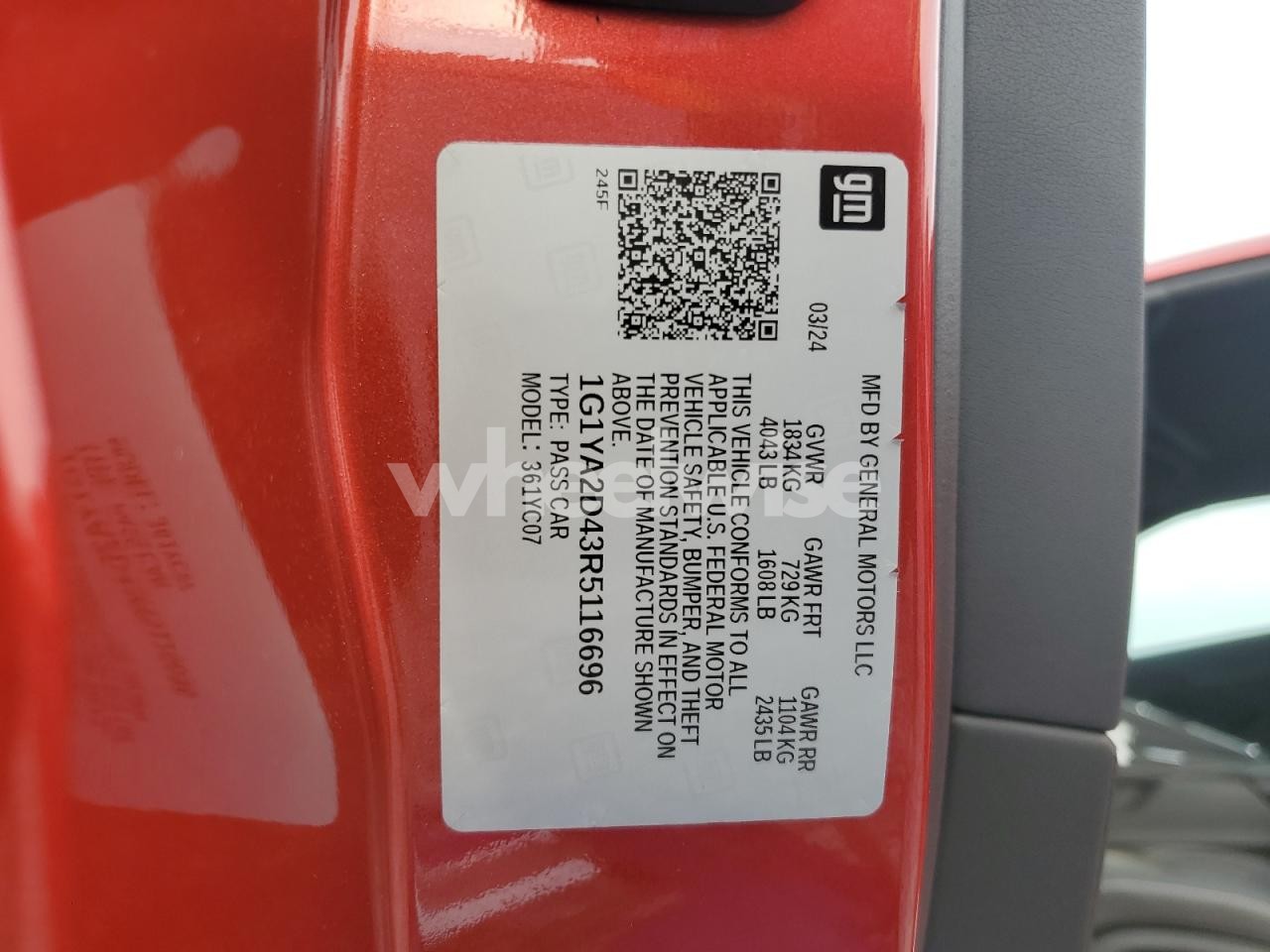 Photo 13 of 2024 CHEVROLET CORVETTE STINGRAY 1LT (VIN 1G1YA2D43R5116696)