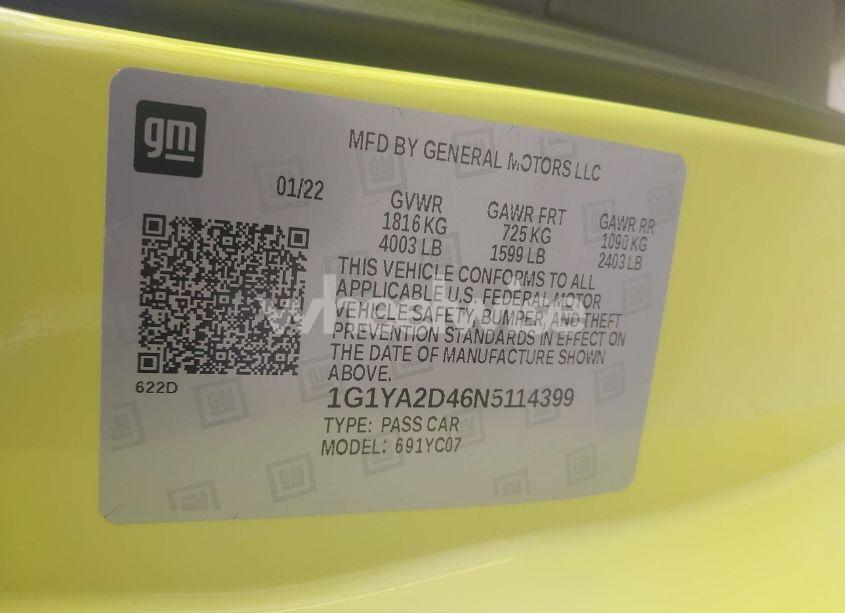 Photo 9 of 2022 Chevrolet Corvette STINGRAY RWD 1LT (VIN 1G1YA2D46N5114399)