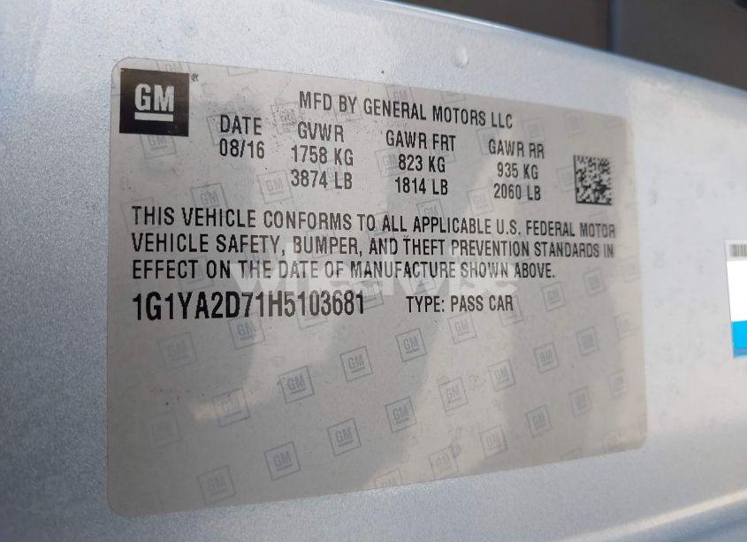 Photo 9 of 2017 Chevrolet Corvette STINGRAY (VIN 1G1YA2D71H5103681)