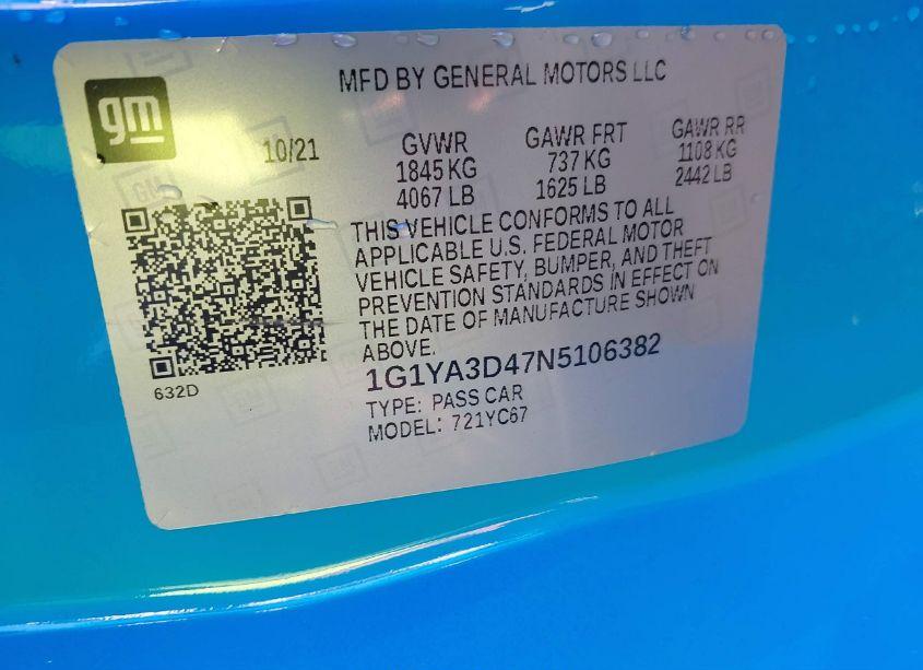 Photo 9 of 2022 Chevrolet Corvette STINGRAY RWD 1LT (VIN 1G1YA3D47N5106382)