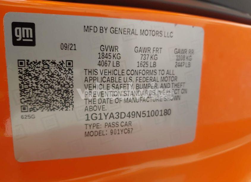 Photo 9 of 2022 Chevrolet Corvette STINGRAY RWD 1LT (VIN 1G1YA3D49N5100180)