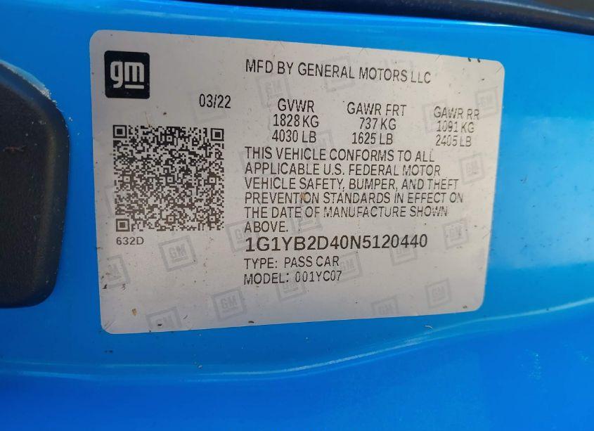 Photo 9 of 2022 Chevrolet Corvette STINGRAY RWD 2LT (VIN 1G1YB2D40N5120440)