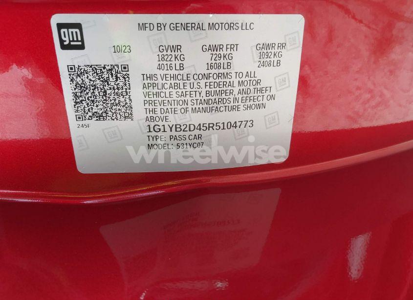 Photo 9 of 2024 Chevrolet Corvette STINGRAY (VIN 1G1YB2D45R5104773)