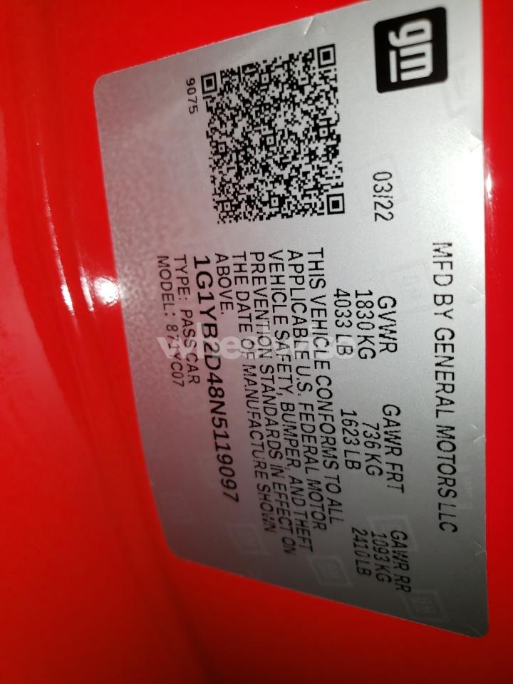 Photo 12 of 2022 CHEVROLET CORVETTE STINGRAY 2LT (VIN 1G1YB2D48N5119097)