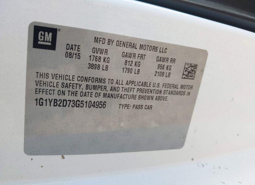 Photo 9 of 2016 Chevrolet Corvette STINGRAY (VIN 1G1YB2D73G5104956)