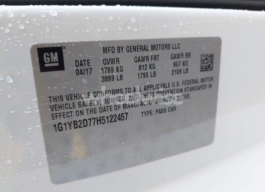 Photo 9 of 2017 Chevrolet Corvette STINGRAY (VIN 1G1YB2D77H5122457)