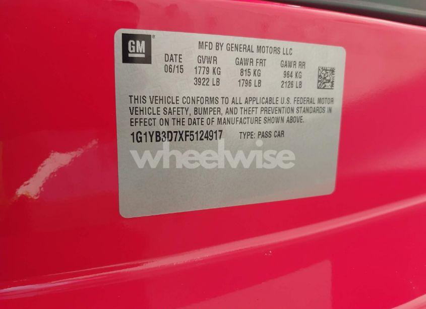 Photo 9 of 2015 Chevrolet Corvette STINGRAY (VIN 1G1YB3D7XF5124917)