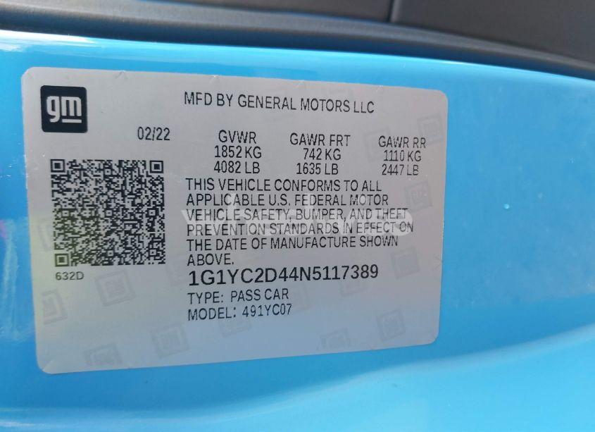 Photo 9 of 2022 Chevrolet Corvette STINGRAY RWD 3LT (VIN 1G1YC2D44N5117389)