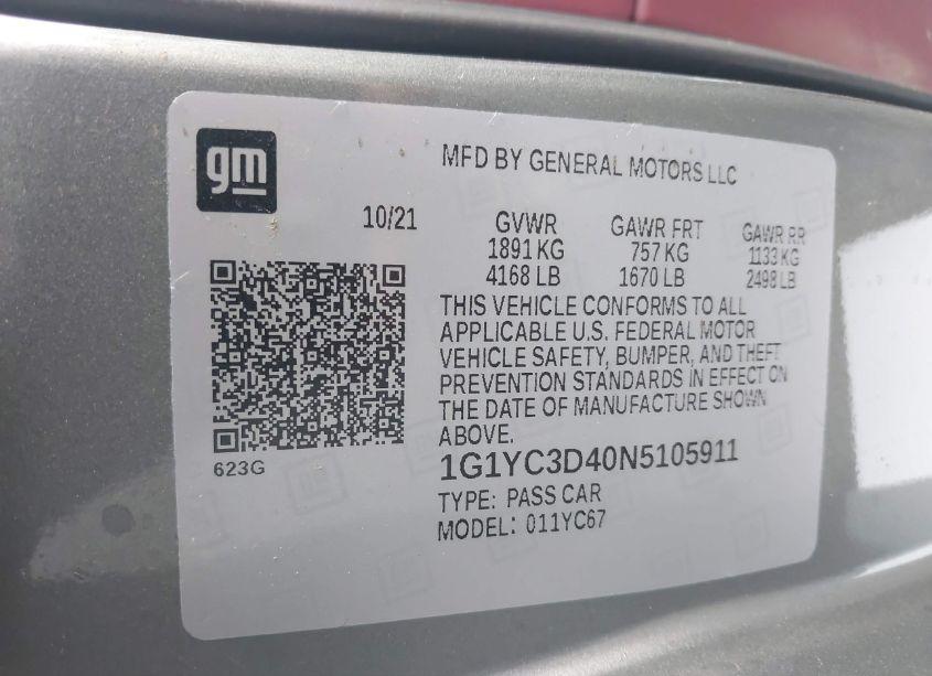 Photo 9 of 2022 Chevrolet Corvette STINGRAY RWD 3LT (VIN 1G1YC3D40N5105911)