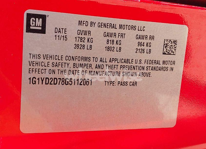 Photo 9 of 2016 Chevrolet Corvette STINGRAY (VIN 1G1YD2D78G5112061)