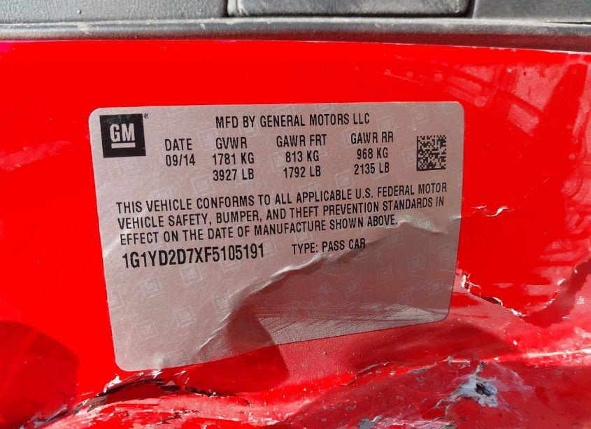 Photo 9 of 2015 Chevrolet Corvette STINGRAY (VIN 1G1YD2D7XF5105191)