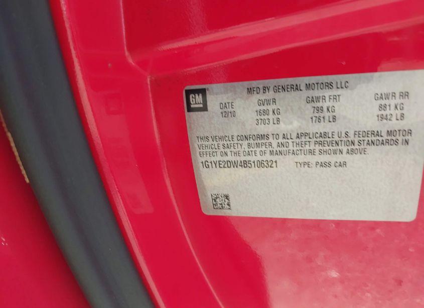 Photo 8 of 2011 Chevrolet Corvette (VIN 1G1YE2DW4B5106321)