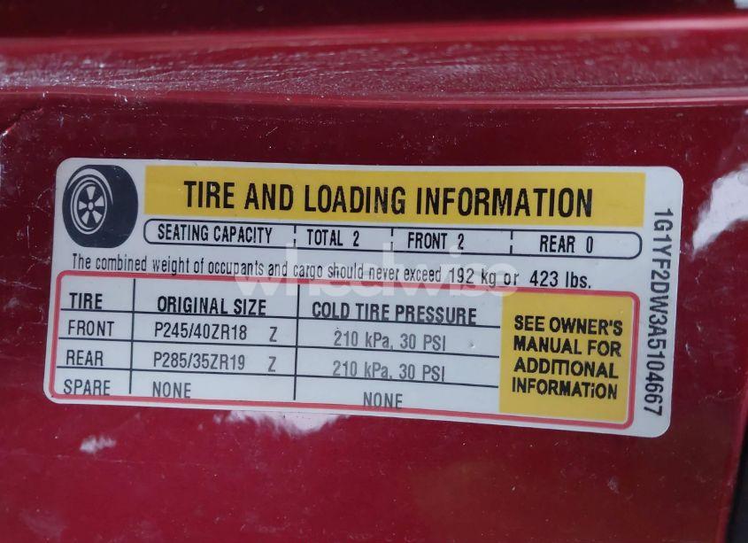 Photo 9 of 2010 Chevrolet Corvette (VIN 1G1YF2DW3A5104667)