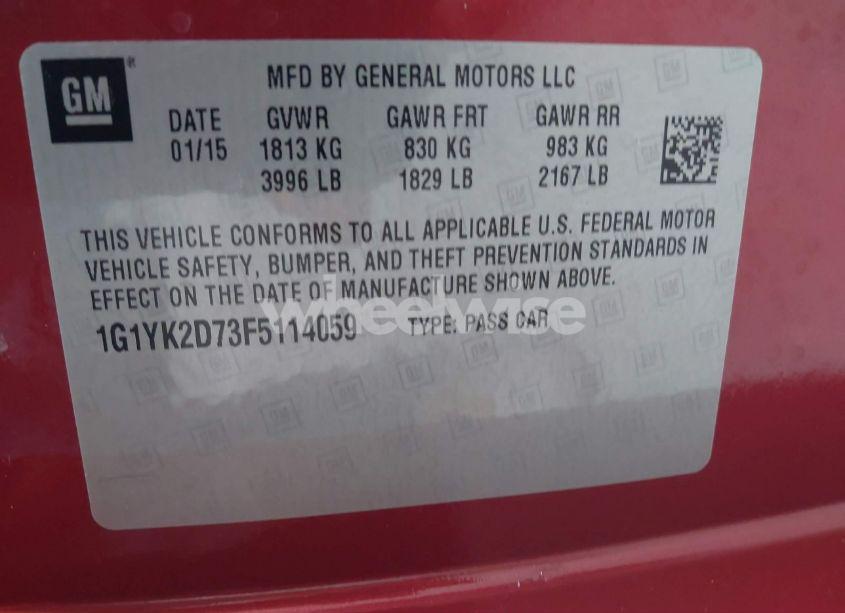 Photo 9 of 2015 Chevrolet Corvette STINGRAY Z51 (VIN 1G1YK2D73F5114059)