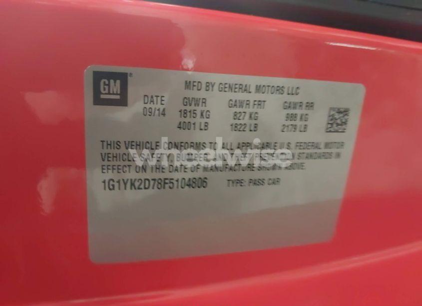 Photo 9 of 2015 Chevrolet Corvette STINGRAY Z51 (VIN 1G1YK2D78F5104806)