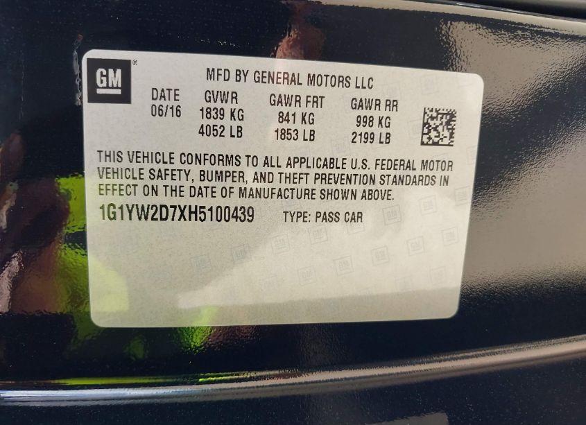 Photo 9 of 2017 Chevrolet Corvette GRAND SPORT (VIN 1G1YW2D7XH5100439)