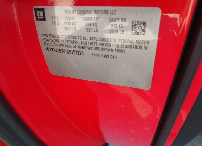 Photo 9 of 2012 Chevrolet Corvette GRAND SPORT (VIN 1G1YW2DW1C5107229)