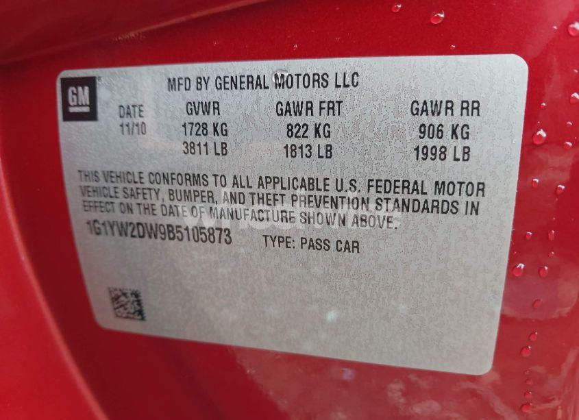 Photo 9 of 2011 Chevrolet Corvette GRAND SPORT (VIN 1G1YW2DW9B5105873)