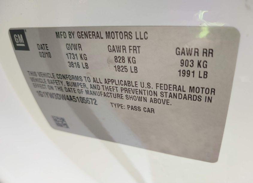 Photo 9 of 2010 Chevrolet Corvette GRAND SPORT (VIN 1G1YW3DW4A5105672)