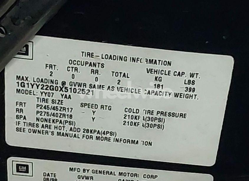 Photo 9 of 1999 Chevrolet Corvette (VIN 1G1YY22G0X5102521)