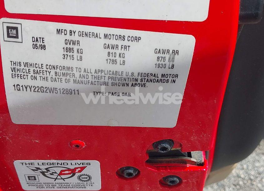 Photo 9 of 1998 Chevrolet Corvette (VIN 1G1YY22G2W5128911)