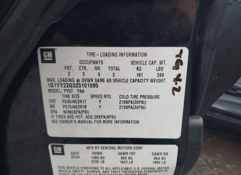 Photo 9 of 2002 Chevrolet Corvette (VIN 1G1YY22G325101095)