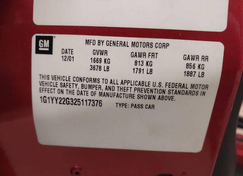 Photo 9 of 2002 Chevrolet Corvette (VIN 1G1YY22G325117376)