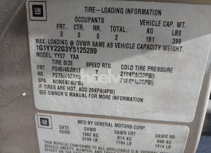 Photo 9 of 2000 Chevrolet Corvette (VIN 1G1YY22G3Y5125289)