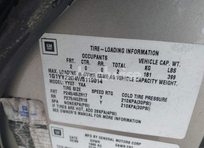 Photo 9 of 1998 Chevrolet Corvette (VIN 1G1YY22G4W5119014)