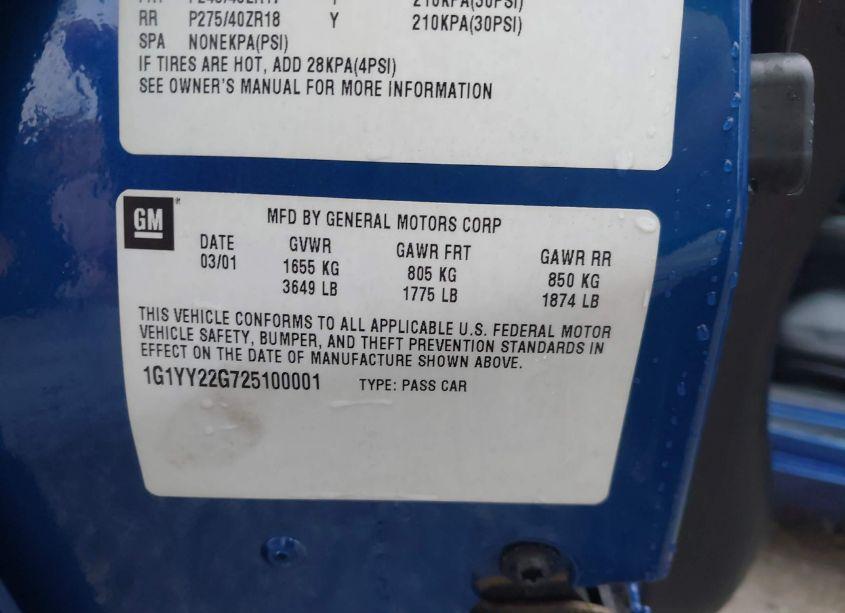 Photo 9 of 2002 Chevrolet Corvette (VIN 1G1YY22G725100001)