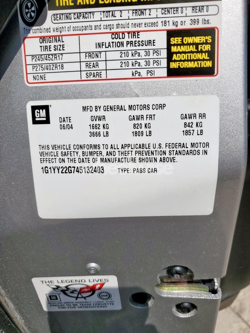 Photo 4 of 2004 CHEVROLET CORVETTE N/A (VIN 1G1YY22G745132403)