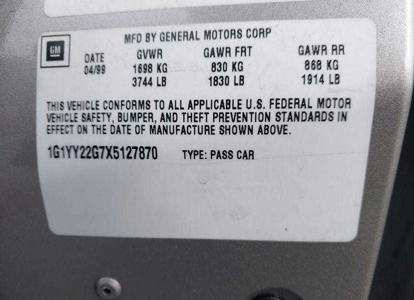 Photo 9 of 1999 Chevrolet Corvette (VIN 1G1YY22G7X5127870)