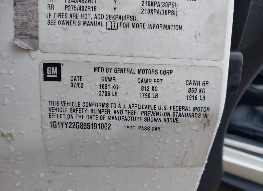 Photo 9 of 2003 Chevrolet Corvette N/A (VIN 1G1YY22G835101062)