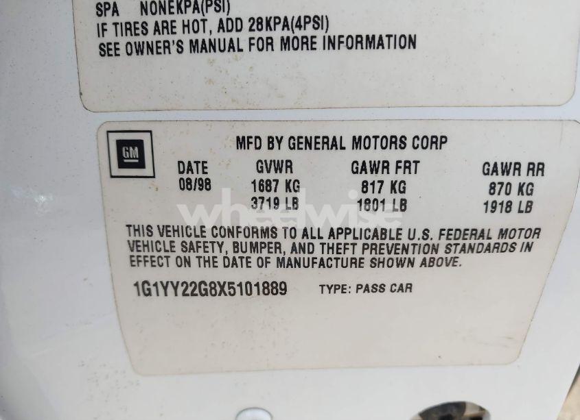 Photo 9 of 1999 Chevrolet Corvette (VIN 1G1YY22G8X5101889)