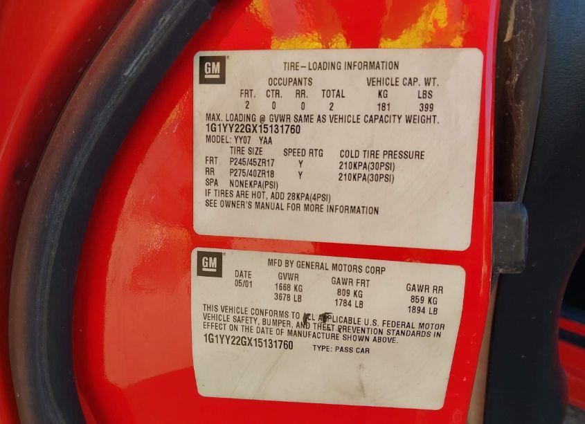 Photo 9 of 2001 Chevrolet Corvette N/A (VIN 1G1YY22GX15131760)