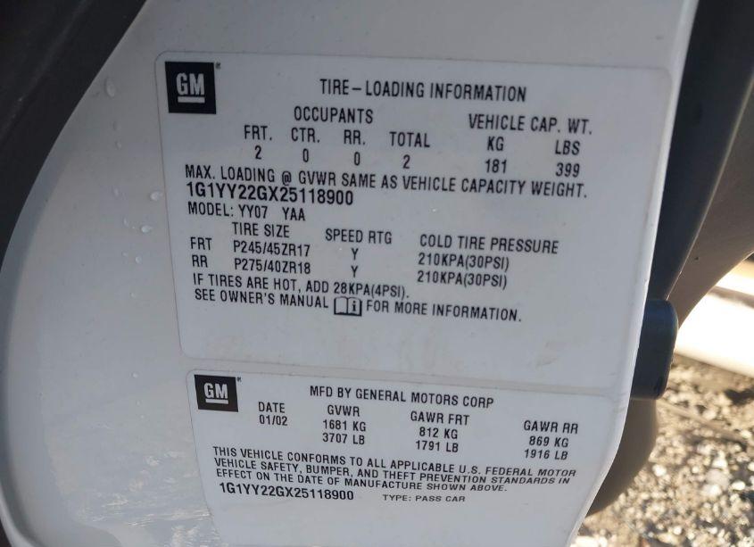 Photo 9 of 2002 Chevrolet Corvette (VIN 1G1YY22GX25118900)