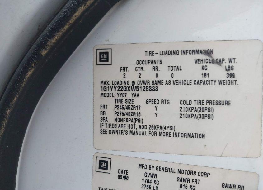 Photo 9 of 1998 Chevrolet Corvette (VIN 1G1YY22GXW5128333)