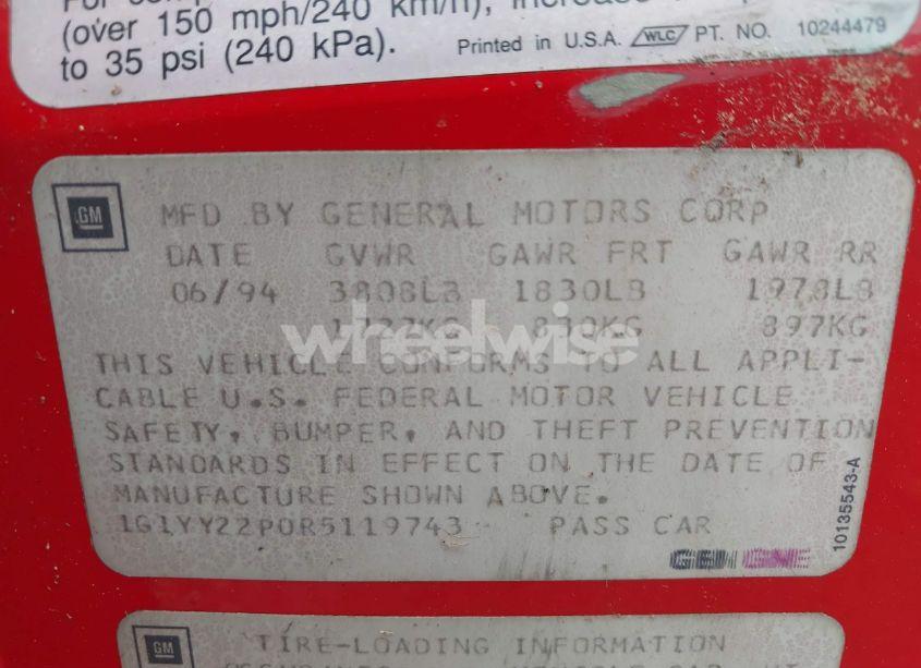 Photo 9 of 1994 Chevrolet Corvette (VIN 1G1YY22P0R5119743)