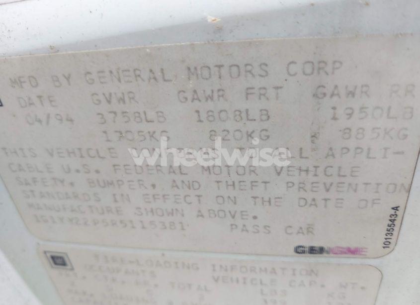 Photo 9 of 1994 Chevrolet Corvette (VIN 1G1YY22P5R5115381)