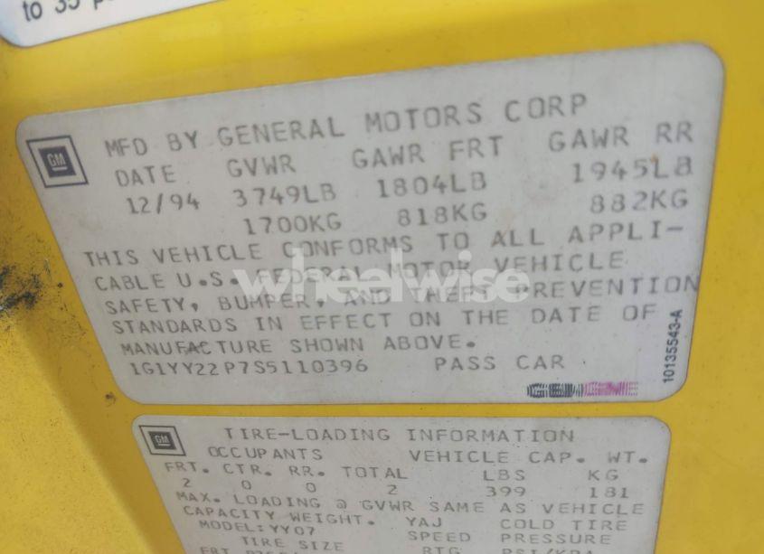 Photo 9 of 1995 Chevrolet Corvette (VIN 1G1YY22P7S5110396)