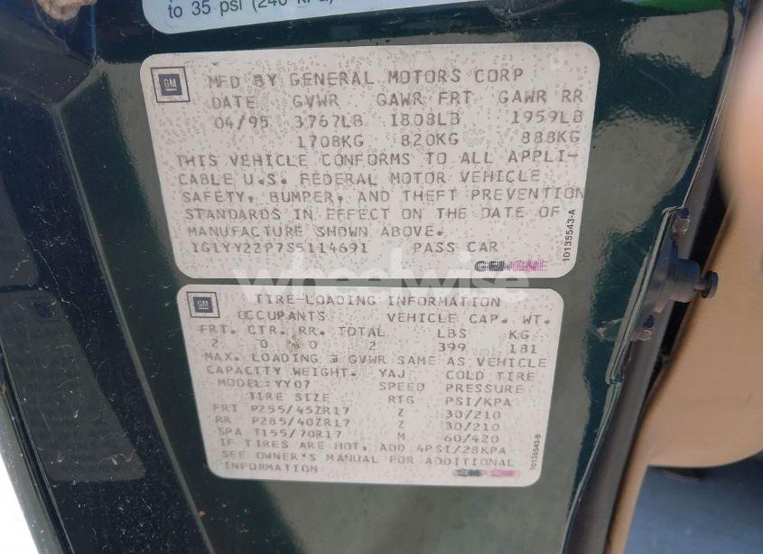 Photo 9 of 1995 Chevrolet Corvette (VIN 1G1YY22P7S5114691)