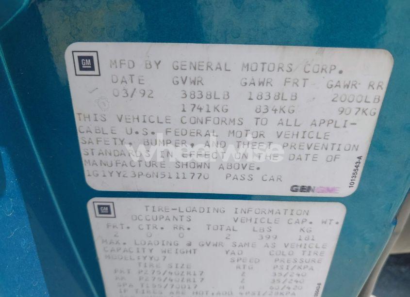 Photo 9 of 1992 Chevrolet Corvette (VIN 1G1YY23P6N5111770)