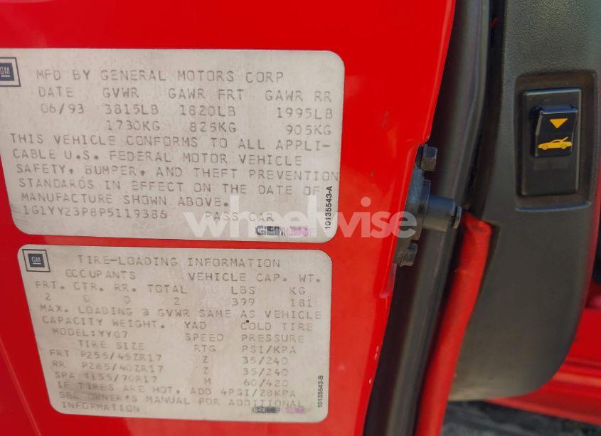 Photo 9 of 1993 Chevrolet Corvette (VIN 1G1YY23P8P5119386)