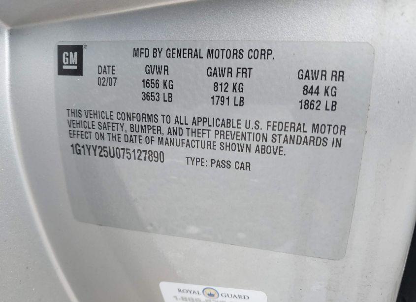 Photo 9 of 2007 Chevrolet Corvette (VIN 1G1YY25U075127890)