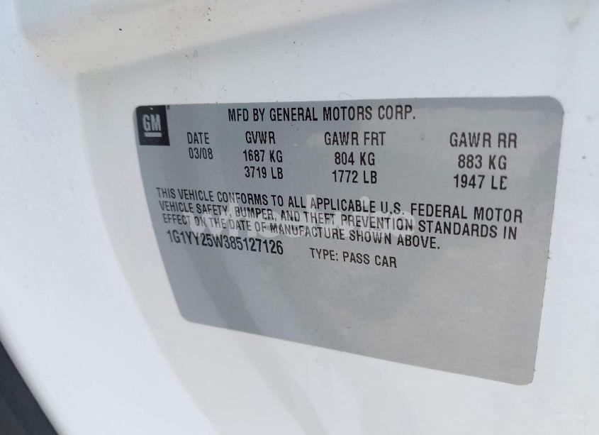 Photo 9 of 2008 Chevrolet Corvette (VIN 1G1YY25W385127126)