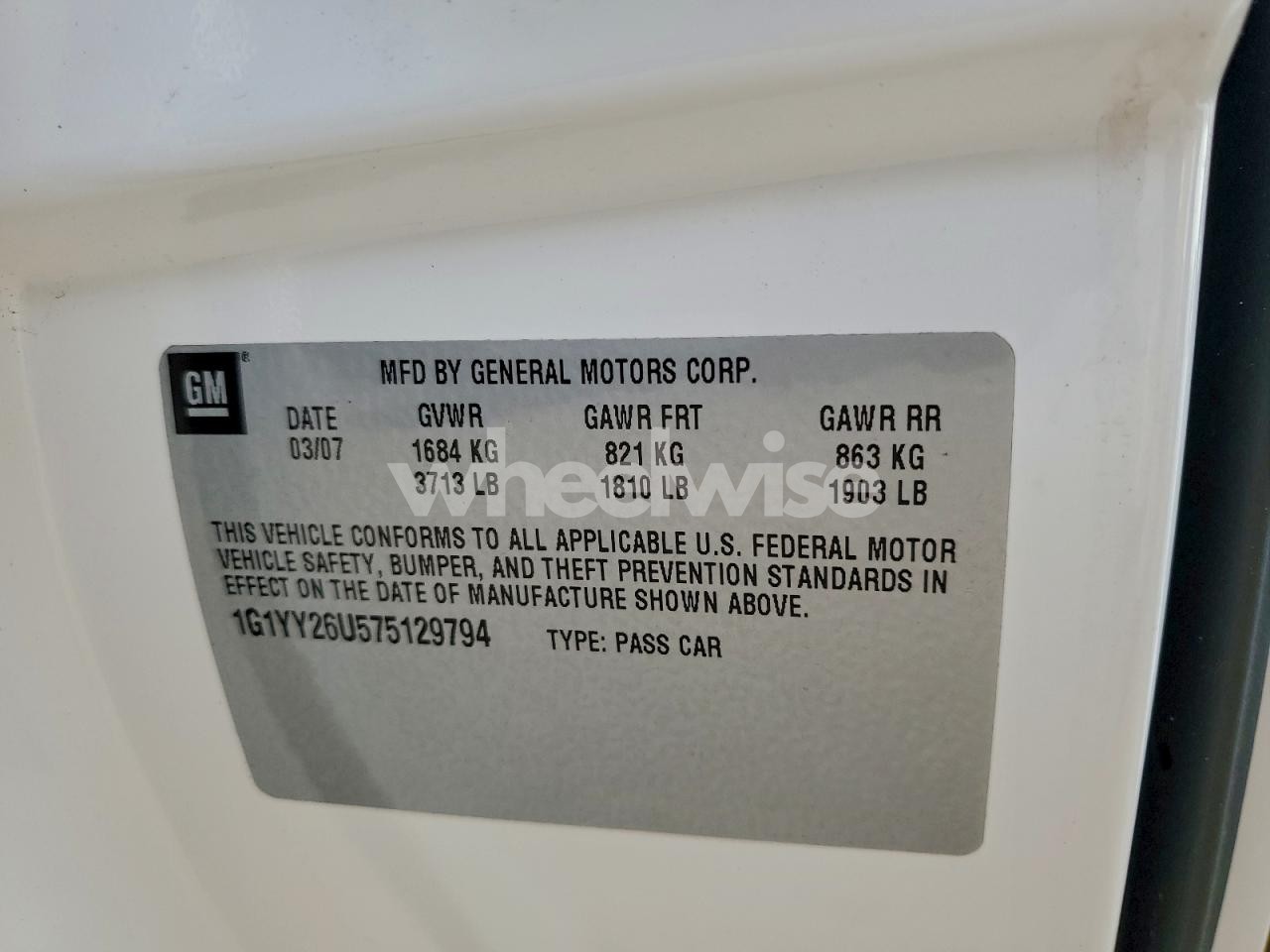 Photo 12 of 2007 CHEVROLET CORVETTE (VIN 1G1YY26U575129794)