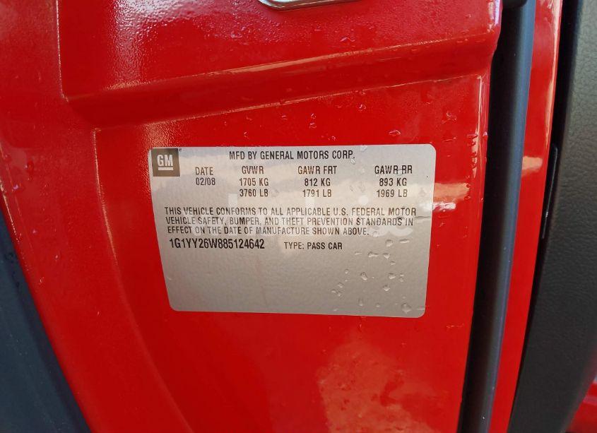 Photo 9 of 2008 Chevrolet Corvette (VIN 1G1YY26W885124642)