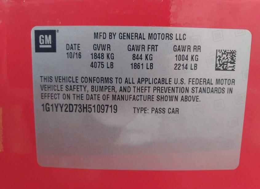 Photo 9 of 2017 Chevrolet Corvette GRAND SPORT (VIN 1G1YY2D73H5109719)