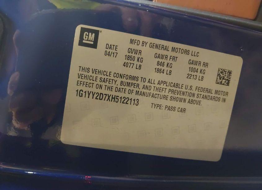 Photo 9 of 2017 Chevrolet Corvette GRAND SPORT (VIN 1G1YY2D7XH5122113)